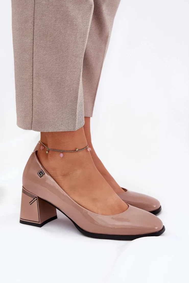 Online Buty damskie Vinceza Skórzane Lakierowane Czółenka Na Słupku Vinceza 91130 Beżowe Beżowy