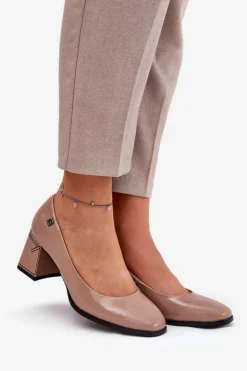 Online Buty damskie Vinceza Skórzane Lakierowane Czółenka Na Słupku Vinceza 91130 Beżowe Beżowy