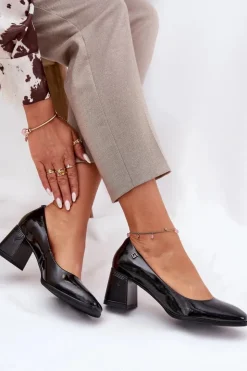 Damskie Buty damskie Vinceza Skórzane Lakierowane Czółenka Na Słupku Vinceza 91130 Czarne