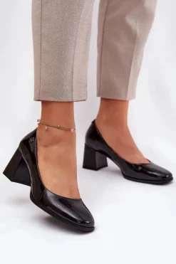 Damskie Buty damskie Vinceza Skórzane Lakierowane Czółenka Na Słupku Vinceza 91130 Czarne