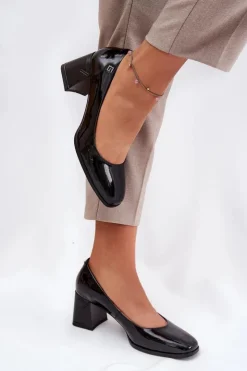 Damskie Buty damskie Vinceza Skórzane Lakierowane Czółenka Na Słupku Vinceza 91130 Czarne