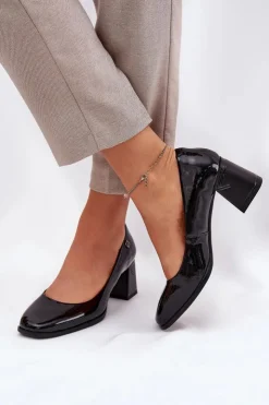 Damskie Buty damskie Vinceza Skórzane Lakierowane Czółenka Na Słupku Vinceza 91130 Czarne