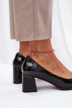 Damskie Buty damskie Vinceza Skórzane Lakierowane Czółenka Na Słupku Vinceza 91130 Czarne