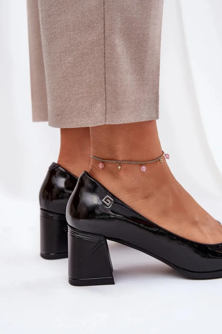 Damskie Buty damskie Vinceza Skórzane Lakierowane Czółenka Na Słupku Vinceza 91130 Czarne