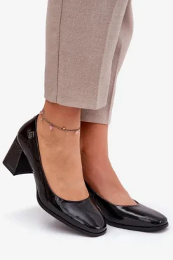 Damskie Buty damskie Vinceza Skórzane Lakierowane Czółenka Na Słupku Vinceza 91130 Czarne