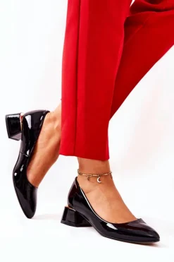 Damskie Boto Skórzane Lakierowane Czółenka Lewski 3118 Czarne