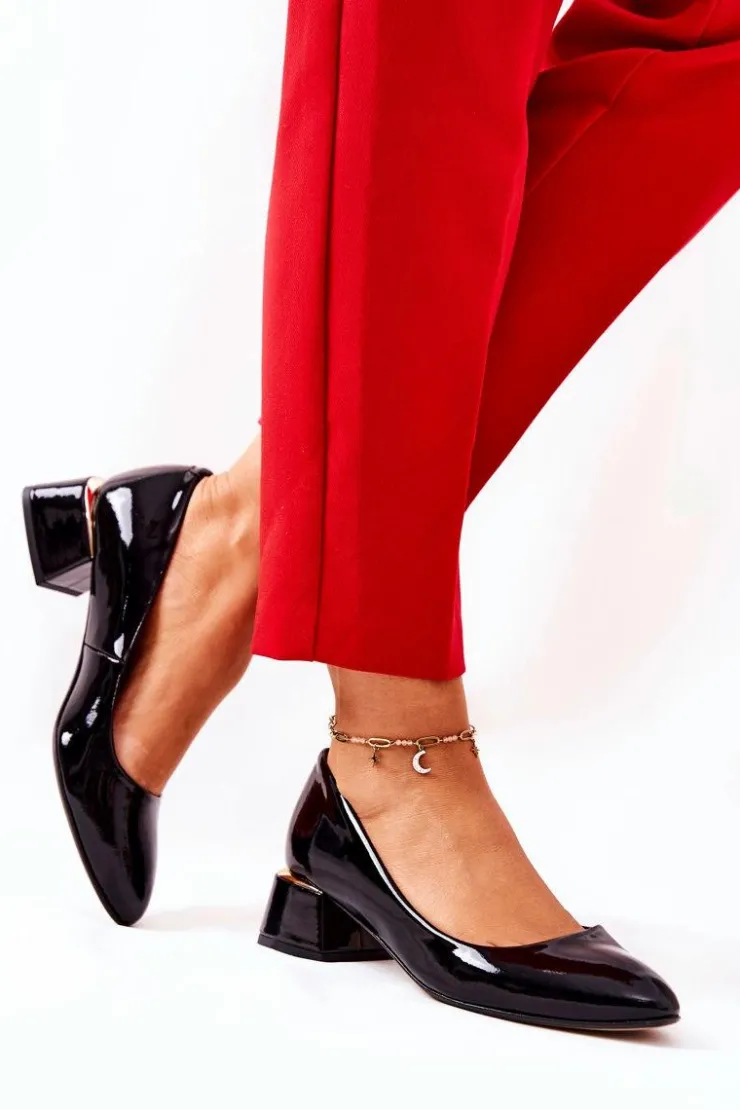 Damskie Boto Skórzane Lakierowane Czółenka Lewski 3118 Czarne