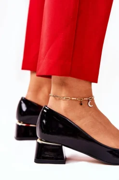 Damskie Boto Skórzane Lakierowane Czółenka Lewski 3118 Czarne