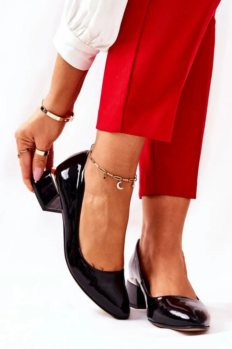 Damskie Boto Skórzane Lakierowane Czółenka Lewski 3118 Czarne