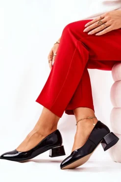 Damskie Boto Skórzane Lakierowane Czółenka Lewski 3118 Czarne