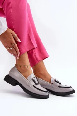 Outlet Buty damskie Vinceza Skórzane Lakierowane Mokasyny Damskie Szare Fidodia