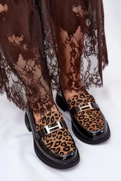 Buty damskie Vinceza Skórzane Lakierowane Mokasyny Panterka Vinceza 66790 Czarne