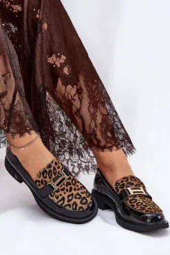 Buty damskie Vinceza Skórzane Lakierowane Mokasyny Panterka Vinceza 66790 Czarne