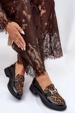 Buty damskie Vinceza Skórzane Lakierowane Mokasyny Panterka Vinceza 66790 Czarne