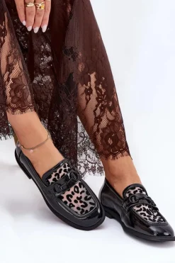 Damskie Buty damskie Vinceza Skórzane Lakierowane Mokasyny Z Siateczką Vinceza 31931 Czarne