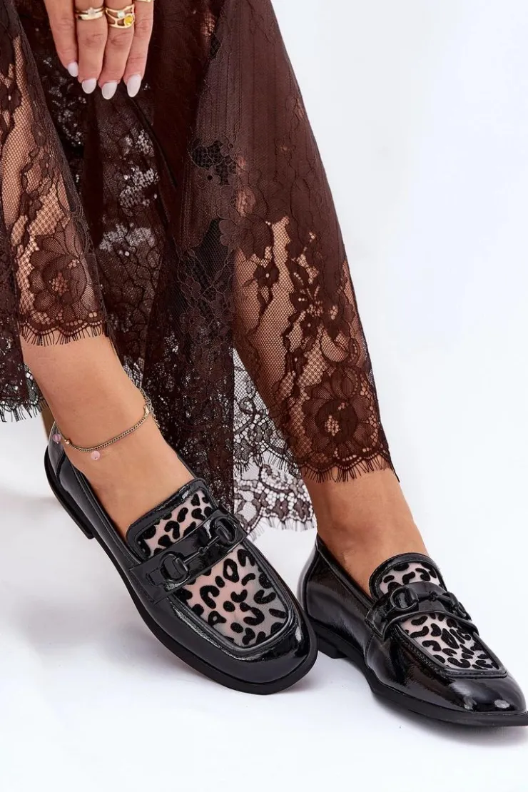 Damskie Buty damskie Vinceza Skórzane Lakierowane Mokasyny Z Siateczką Vinceza 31931 Czarne