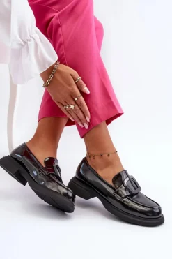 Damskie Buty damskie Vinceza Skórzane Lakierowane Mokasyny Damskie Czarne Fidodia