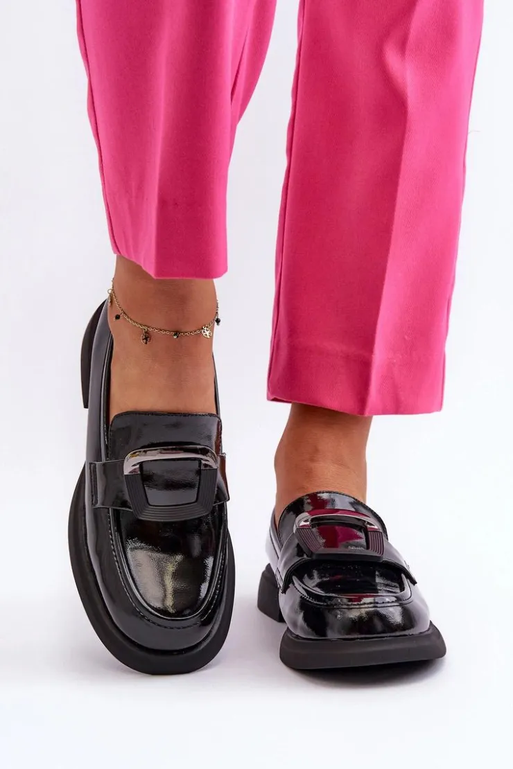 Damskie Buty damskie Vinceza Skórzane Lakierowane Mokasyny Damskie Czarne Fidodia