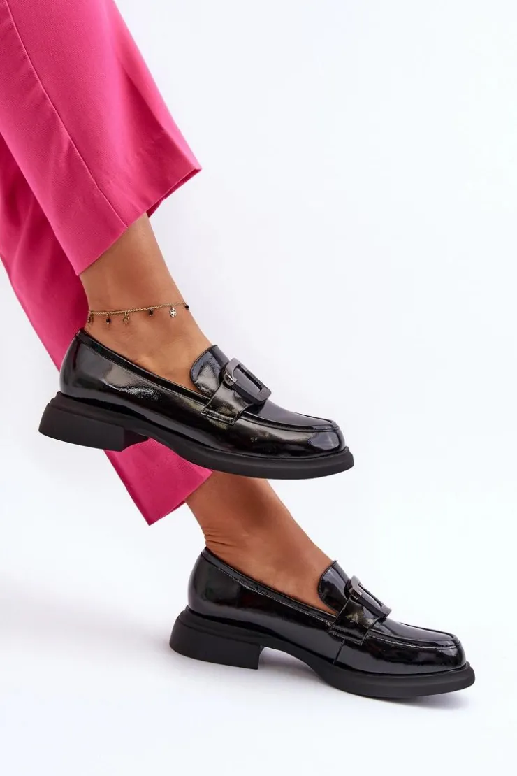 Damskie Buty damskie Vinceza Skórzane Lakierowane Mokasyny Damskie Czarne Fidodia