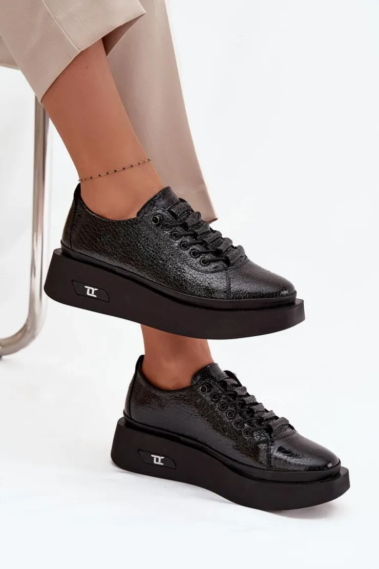 Discount Artiker Skórzane Lakierowane Półbuty Damskie Na Platformie 57C2041 Czarne