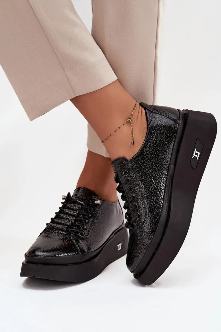 Discount Artiker Skórzane Lakierowane Półbuty Damskie Na Platformie 57C2041 Czarne