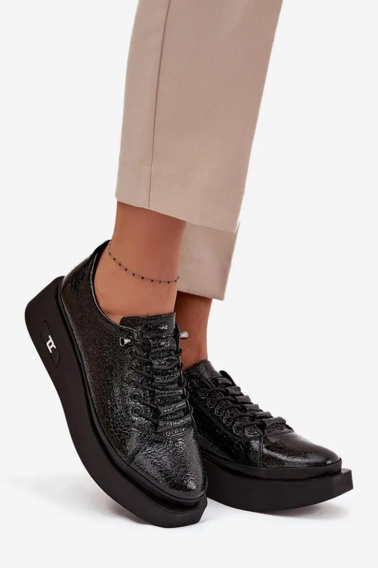 Discount Artiker Skórzane Lakierowane Półbuty Damskie Na Platformie 57C2041 Czarne