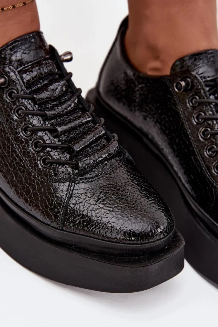 Discount Artiker Skórzane Lakierowane Półbuty Damskie Na Platformie 57C2041 Czarne