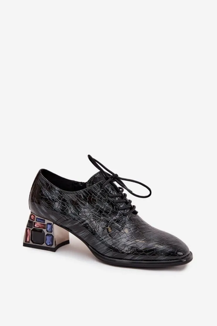 Damskie Artiker Skórzane Lakierowane Półbuty Damskie Na Obcasie Z Kryształkami 57C0072 Szare