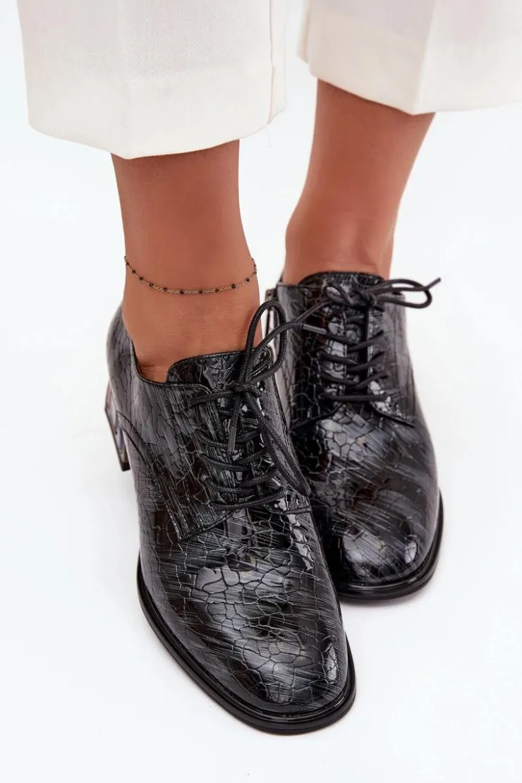 Damskie Artiker Skórzane Lakierowane Półbuty Damskie Na Obcasie Z Kryształkami 57C0072 Szare