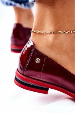 Maciejka Półbuty Skórzane|Mokasyny Damskie Lakierowane*Skórzane Lakierowane Półbuty 05035-23 Bordowe