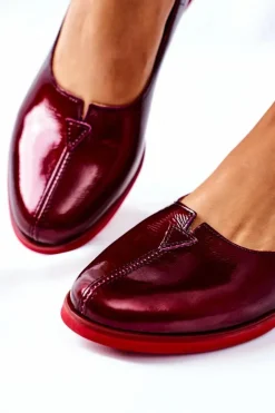 Maciejka Półbuty Skórzane|Mokasyny Damskie Lakierowane*Skórzane Lakierowane Półbuty 05035-23 Bordowe