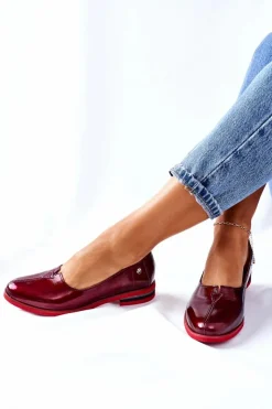 Maciejka Półbuty Skórzane|Mokasyny Damskie Lakierowane*Skórzane Lakierowane Półbuty 05035-23 Bordowe