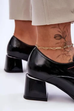 Boto Półbuty Skórzane*Skórzane Lakierowane Półbuty Damskie Na Obcasie Czarne Keria