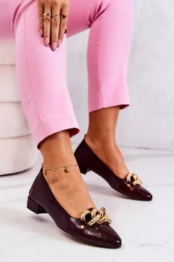 Damskie Boto Skórzane Lakierowane Wężowe Czółenka Bordowe Elissabeth