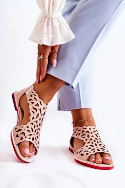 Best Boto Skórzane Lekkie Ażurowe Sandały Różowe Alima