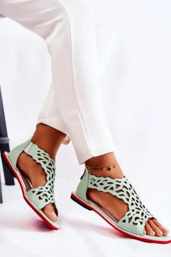 New Boto Skórzane Lekkie Ażurowe Sandały Zielone Alima