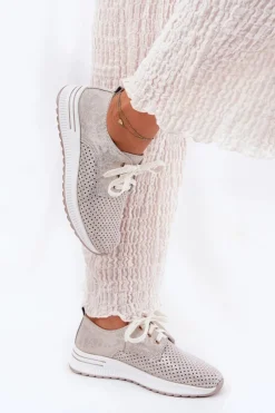 Clearance Artiker Skórzane Lekkie Półbuty Damskie Na Platformie 56C2113 Beżowo-Złote