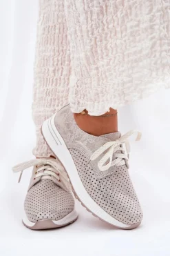 Clearance Artiker Skórzane Lekkie Półbuty Damskie Na Platformie 56C2113 Beżowo-Złote