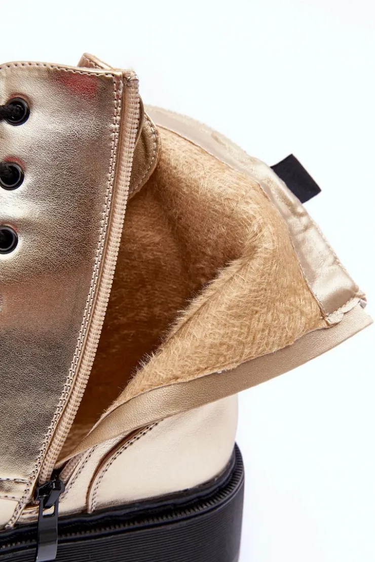 Boto Botki Sznurowane|Brązowe I Beżowe Botki*Skórzane Metaliczne Botki Workery Złote Teflorna