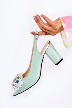 Damskie Boto Skórzane Modne Czółenka Sandały Z Ozdobą Zielone Meriss