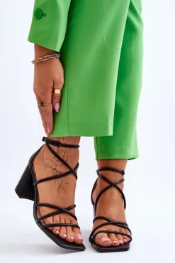 Damskie Boto Skórzane Modne Damskie Sandały Na Obcasie Czarne Primma