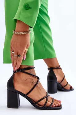 Damskie Boto Skórzane Modne Damskie Sandały Na Obcasie Czarne Primma