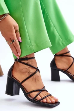 Damskie Boto Skórzane Modne Damskie Sandały Na Obcasie Czarne Primma