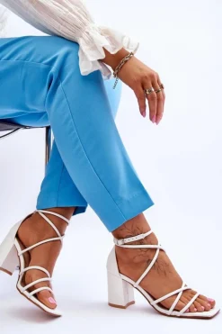 Boto Sandały Na Obcasie*Skórzane Modne Damskie Sandały Na Obcasie Białe Primma