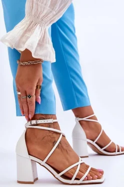 Boto Sandały Na Obcasie*Skórzane Modne Damskie Sandały Na Obcasie Białe Primma