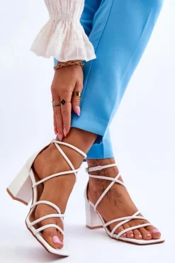 Boto Sandały Na Obcasie*Skórzane Modne Damskie Sandały Na Obcasie Białe Primma