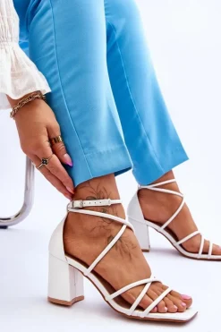 Boto Sandały Na Obcasie*Skórzane Modne Damskie Sandały Na Obcasie Białe Primma