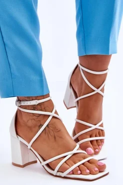 Boto Sandały Na Obcasie*Skórzane Modne Damskie Sandały Na Obcasie Białe Primma