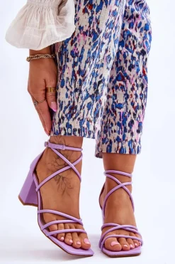 Outlet Boto Skórzane Modne Damskie Sandały Na Obcasie Fioletowe Primma