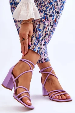 Outlet Boto Skórzane Modne Damskie Sandały Na Obcasie Fioletowe Primma